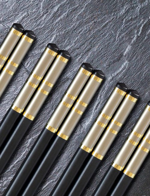Chopsticks Reusable 5 Pairs Fiberglass Chopsticks Dishwasher Safe  Lightweight Non-Slip Chop Sticks Set (golden-1)